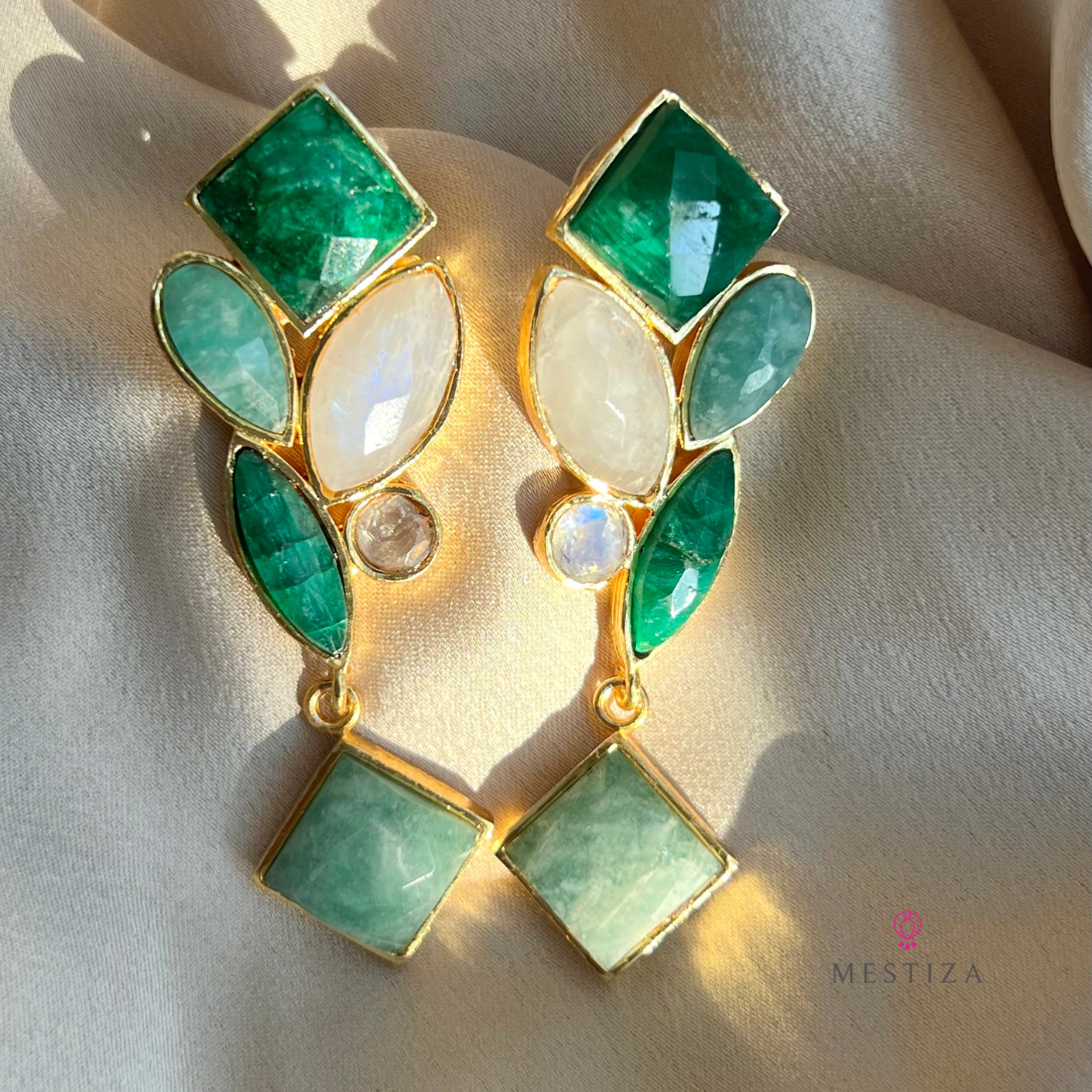 Boucles d'oreilles Ornella Green, Amazonite et Lune