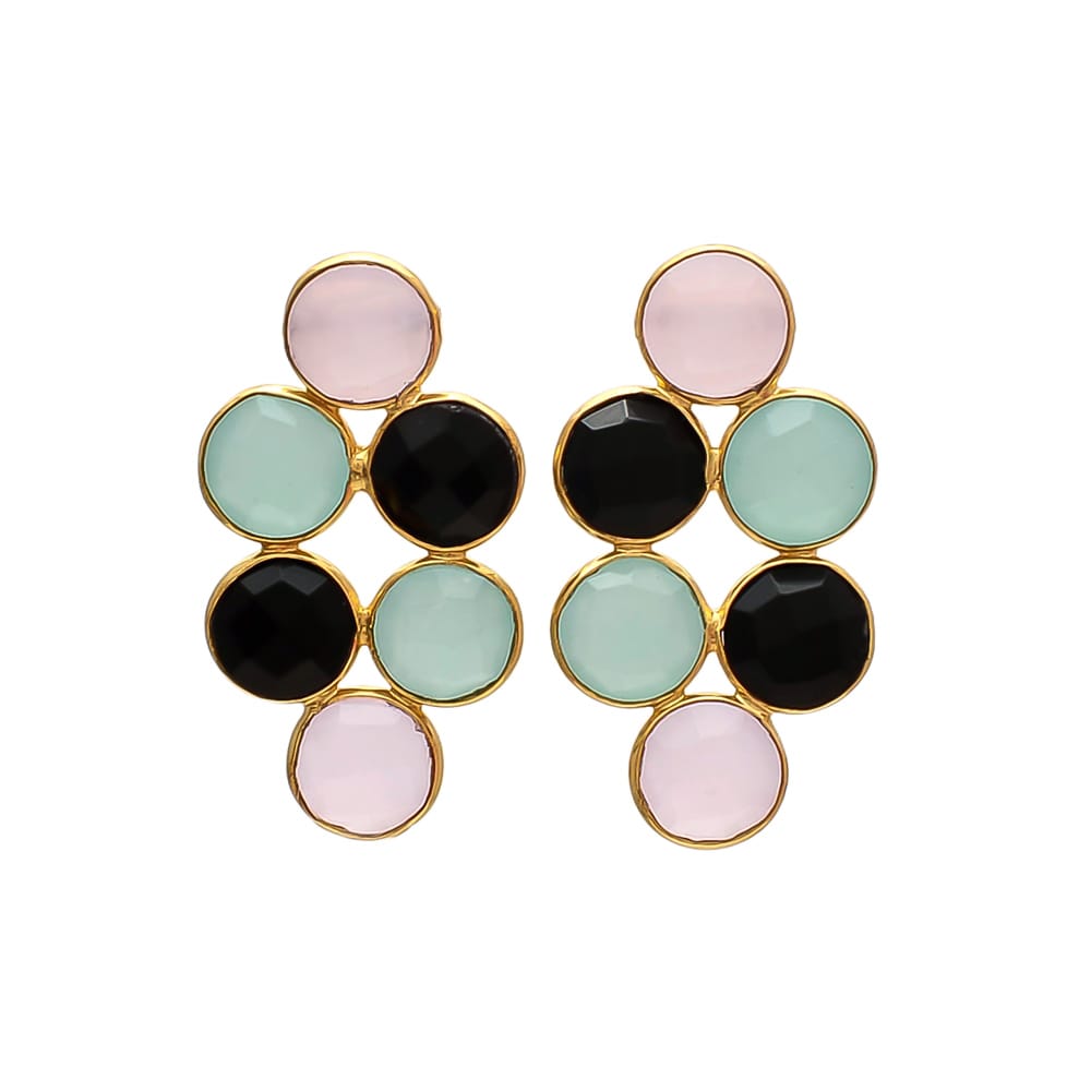 Earrings with Circus Pink, Aquamarine and Black stones