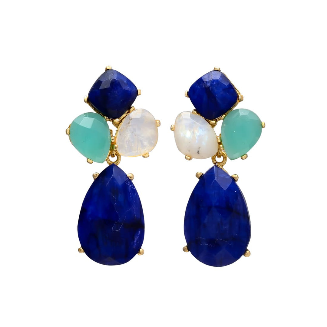 Boucles d'oreilles en pierre bleue Inle, aigue-marine et pierre de lune