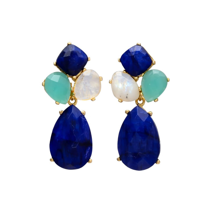 Boucles d'oreilles en pierre bleue Inle, aigue-marine et pierre de lune