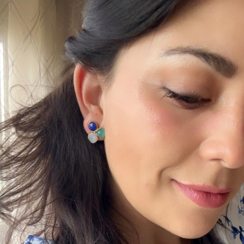 Boucles d'oreilles avec pierres bleues de Zarautz, aigue-marine et de lune