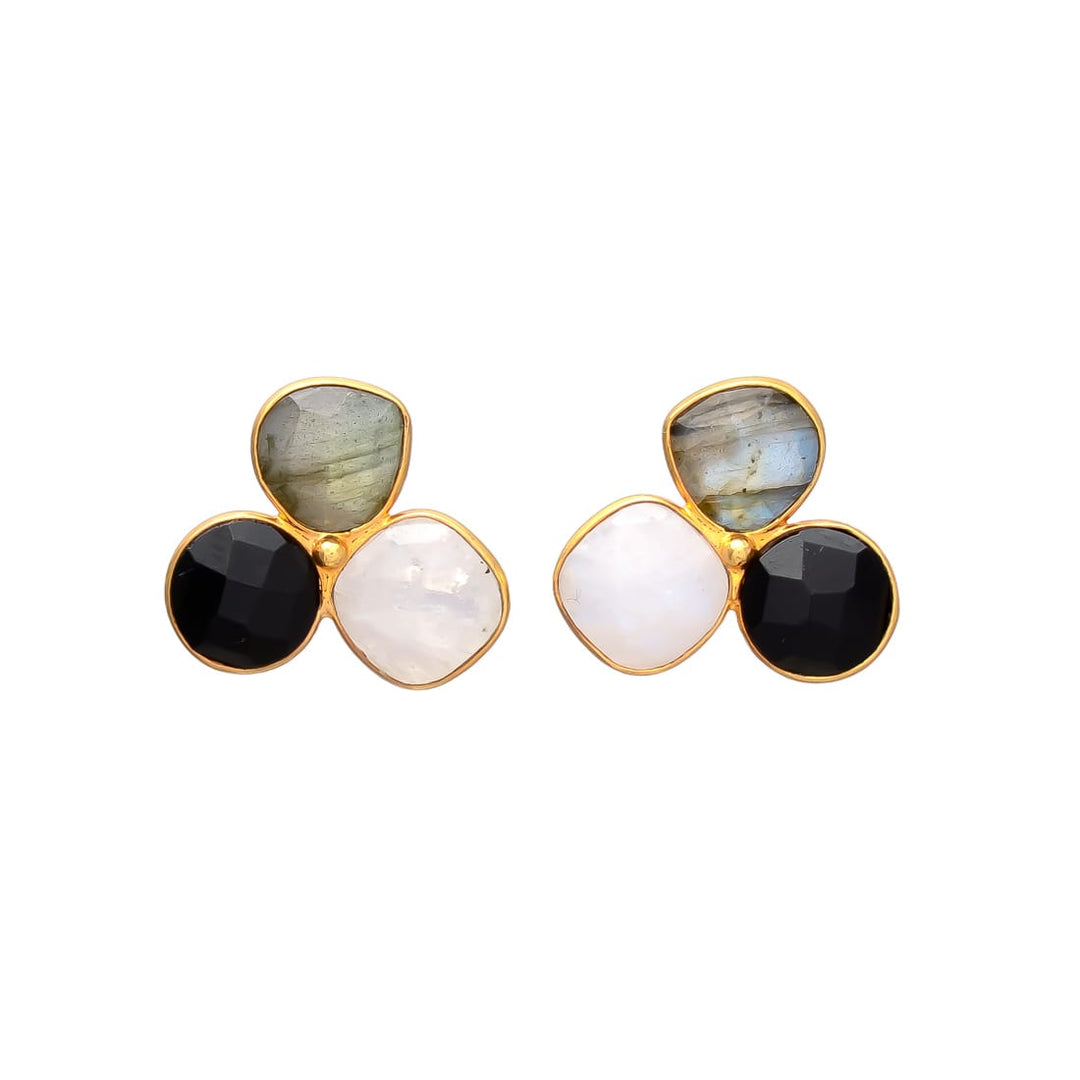Boucles d'oreilles avec pierres de Zarautz Noires, Labradorite et Lune
