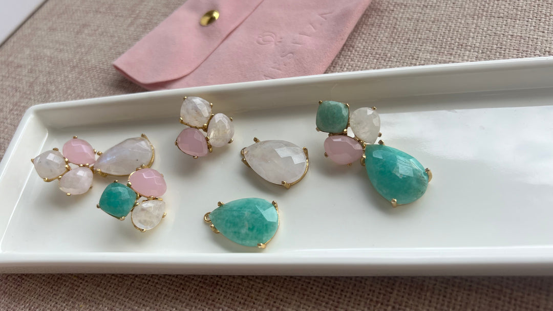 Boucles d'oreilles en pierre de lune et pierre rose Inle