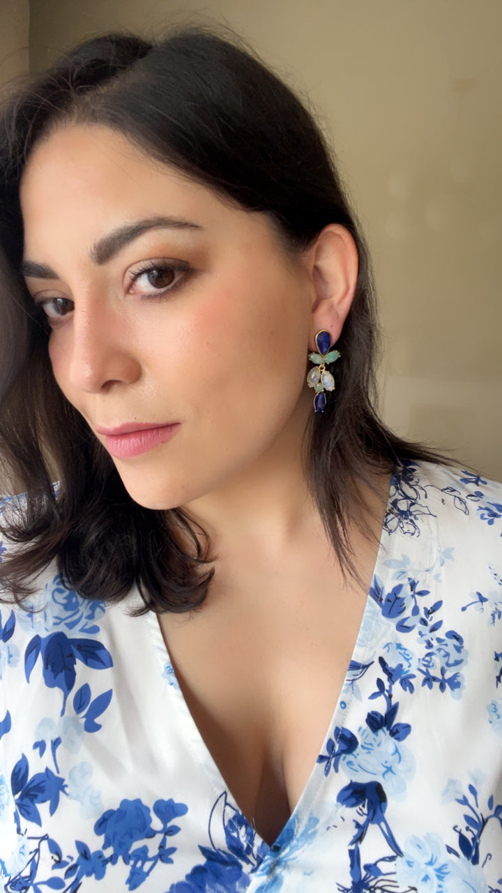 Boucles d'oreilles bleu lavande, amazonite et pierre de lune