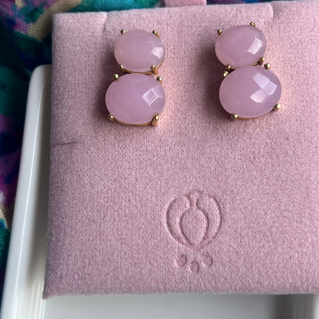 Boucles d'oreilles avec pierres roses en forme de voilier