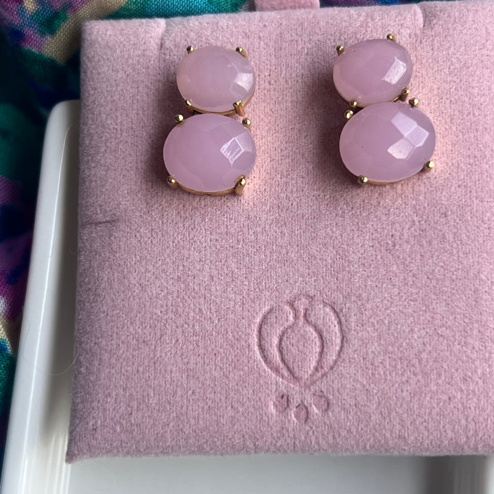 Boucles d'oreilles avec pierres roses en forme de voilier
