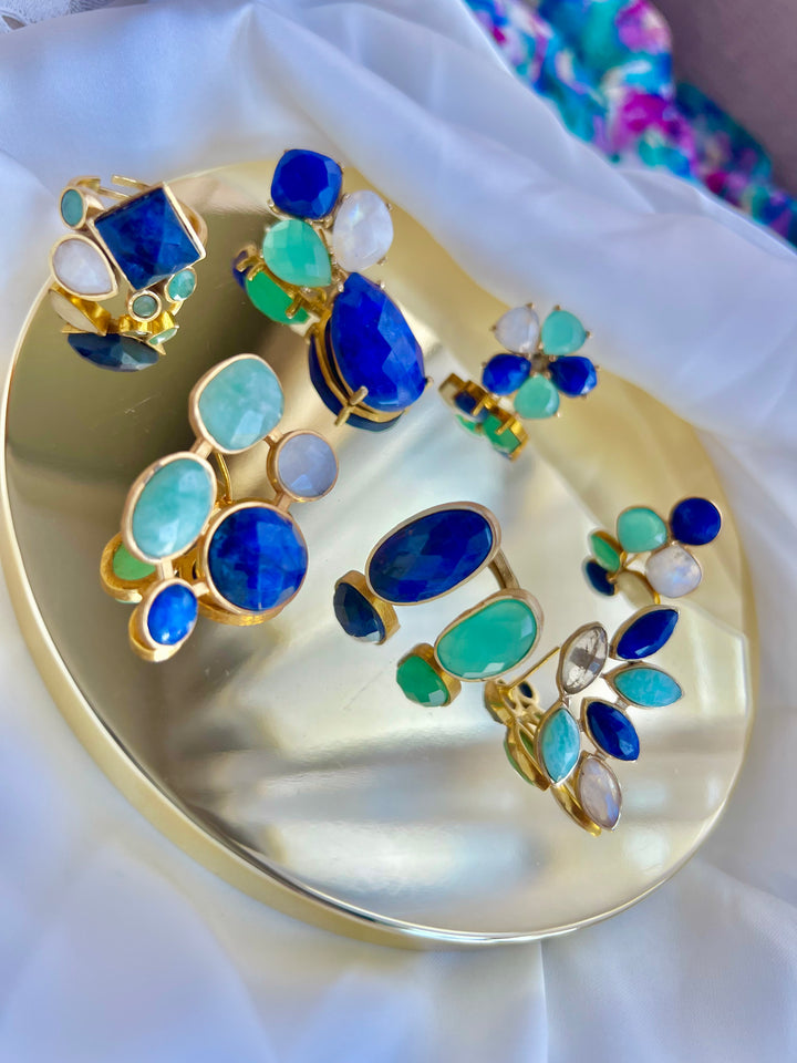 Boucles d'oreilles avec pierres bleues de Zarautz, aigue-marine et de lune