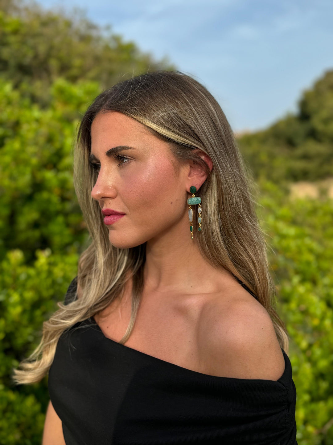 Earrings with Cannes Green, Amazonite and Moon stones