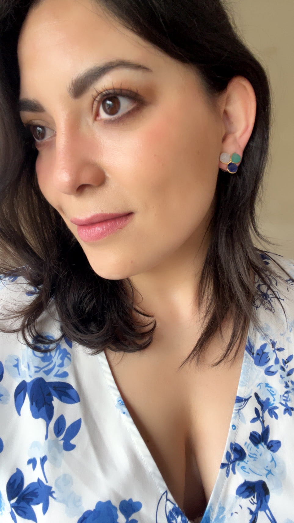Boucles d'oreilles avec pierres bleues de Zarautz, aigue-marine et de lune