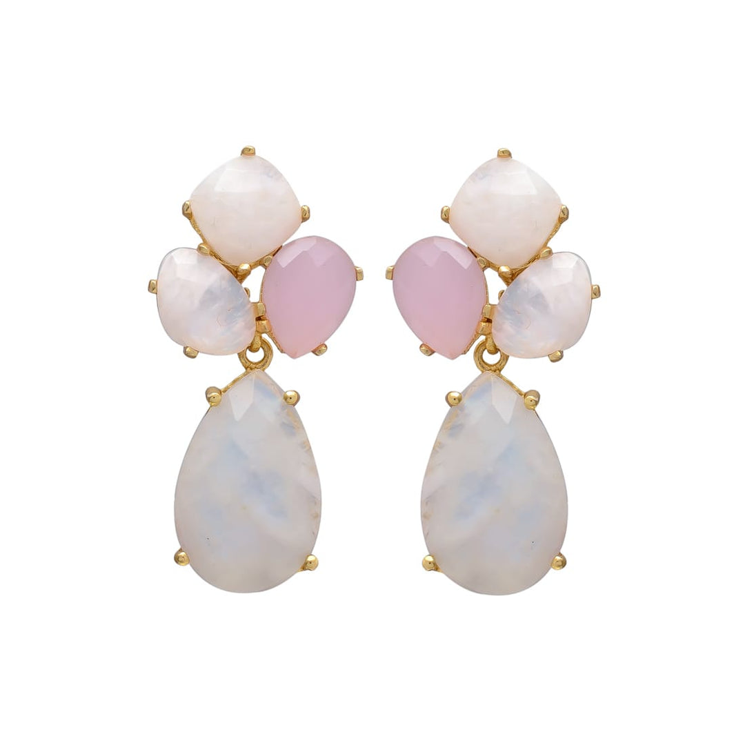 Boucles d'oreilles en pierre de lune et pierre rose Inle