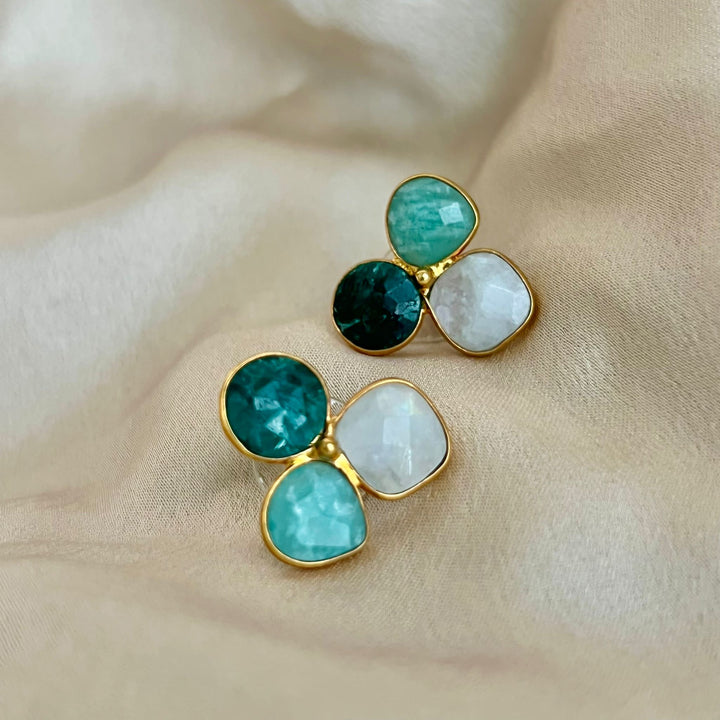Boucles d'oreilles avec pierres Zarautz Emeraude, Aigue-Marine et Pierre de Lune