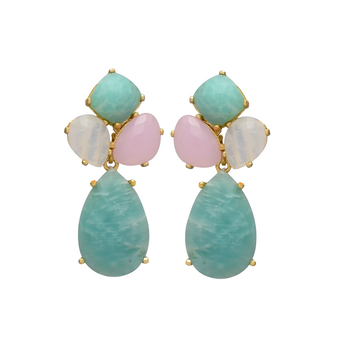 Pendientes piedras Inle Amazonita, Rosa y Luna