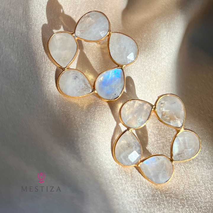 Earrings with Mallorca Amazonite, Aquamarine, Rose, Labradorite and Moon stones