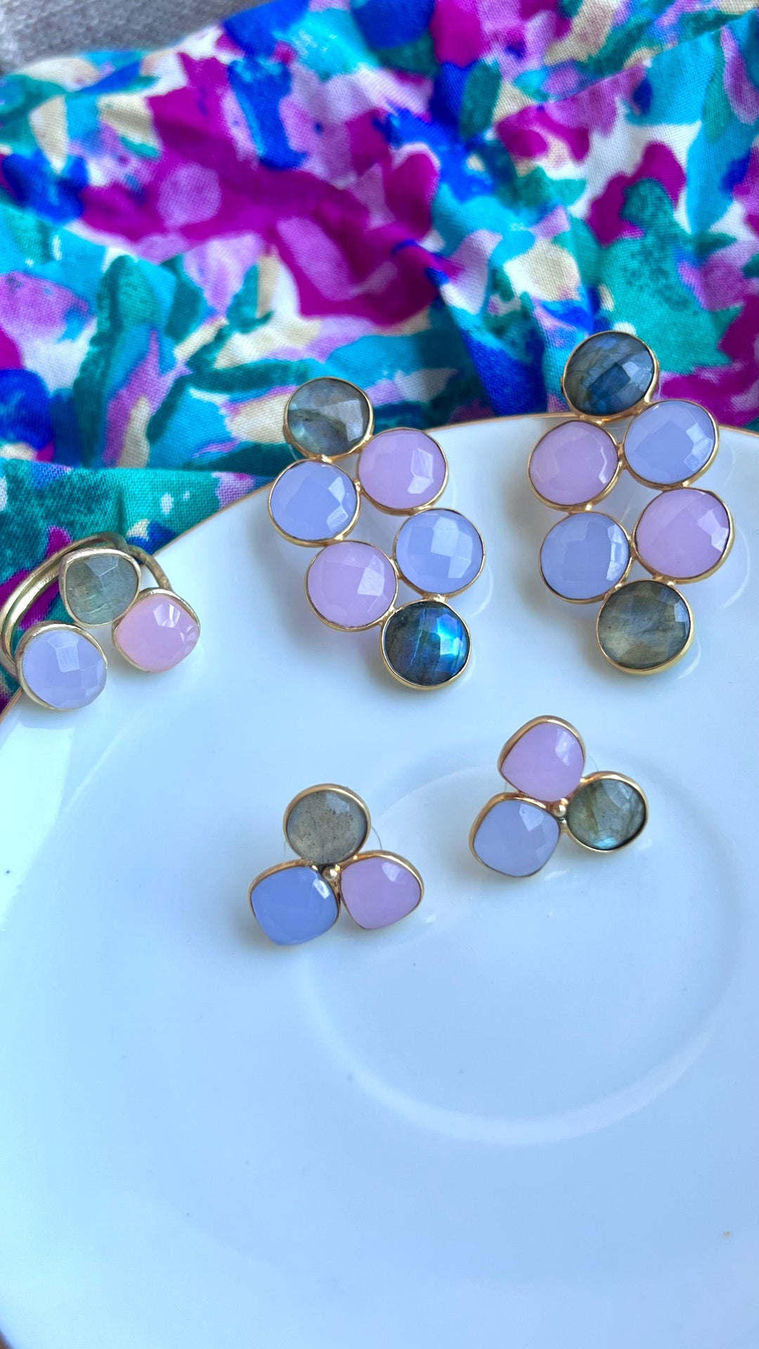 Boucles d'oreilles avec pierres de Labradorite de Zarautz, Rose et Lilas