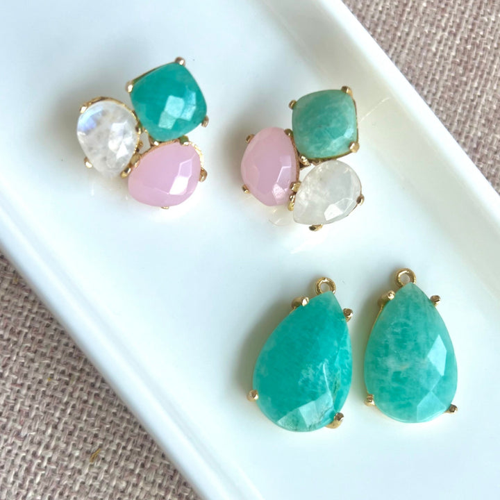Boucles d'oreilles Inle en Amazonite, Rose et Pierre de Lune