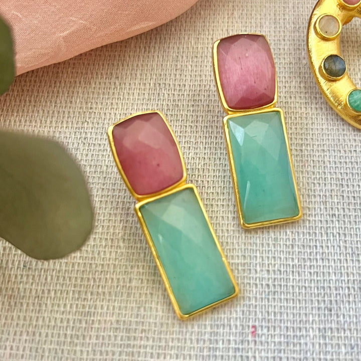 Pendientes con piedras Vergara Rosa y Aguamarina