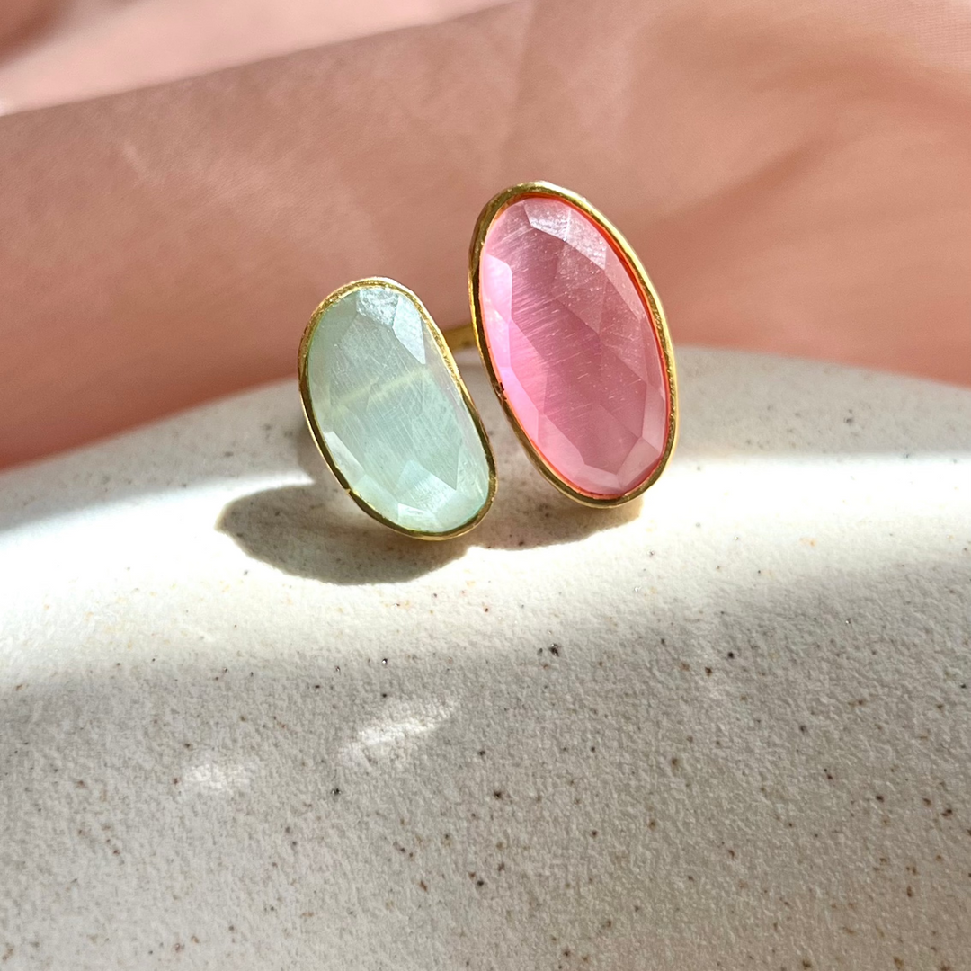 Anillo con piedras Allegra Rosa y Aguamarina