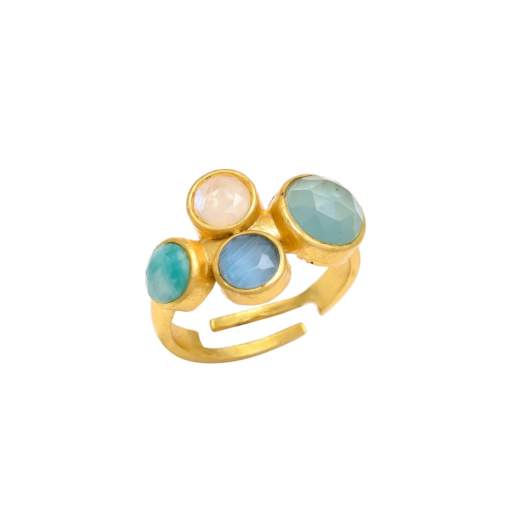 Anillo con piedras Livorno Aguamarina, Luna, Azul y Amazonita