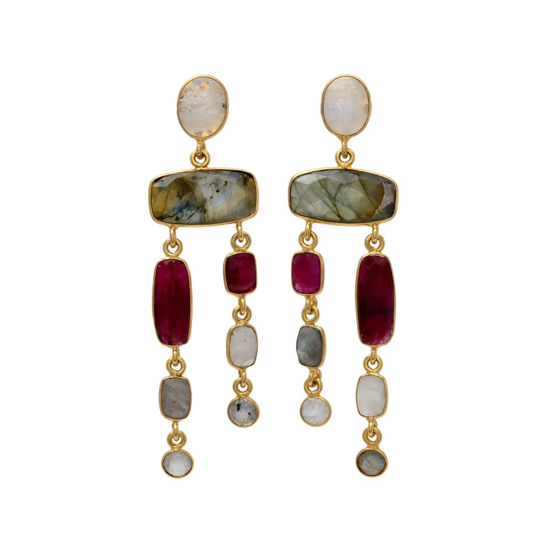 Pendientes con piedras Cannes Granate, Labradorita y Luna