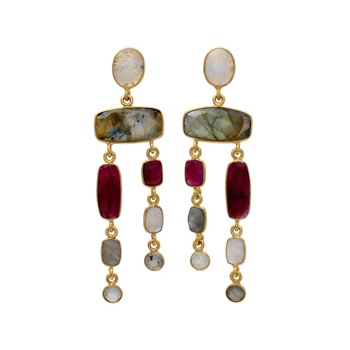 Boucles d'oreilles avec Grenat de Cannes, Labradorite et Pierre de Lune