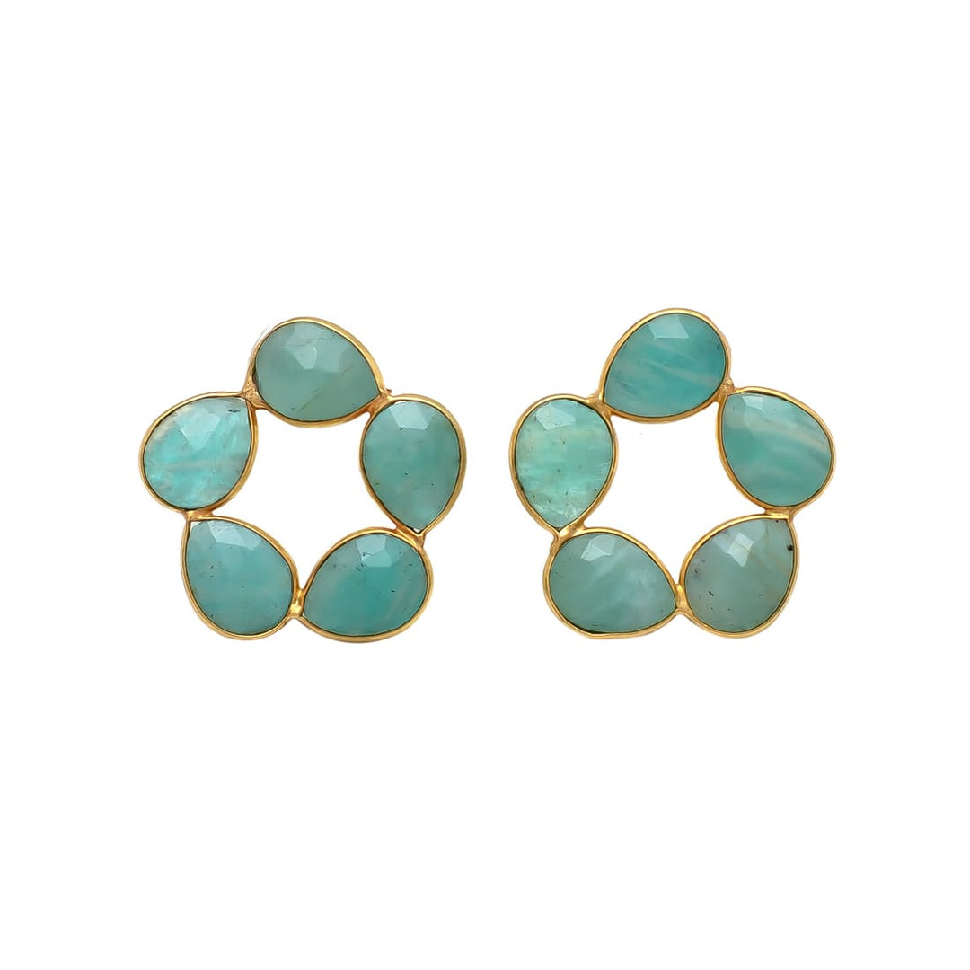 Boucles d'oreilles avec Amazonite de Majorque, Aigue-Marine, Rose, Labradorite et Pierres de Lune
