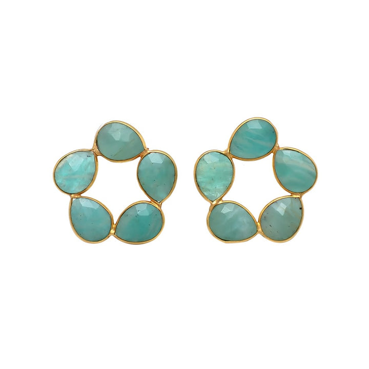 Boucles d'oreilles avec Amazonite de Majorque, Aigue-Marine, Rose, Labradorite et Pierres de Lune