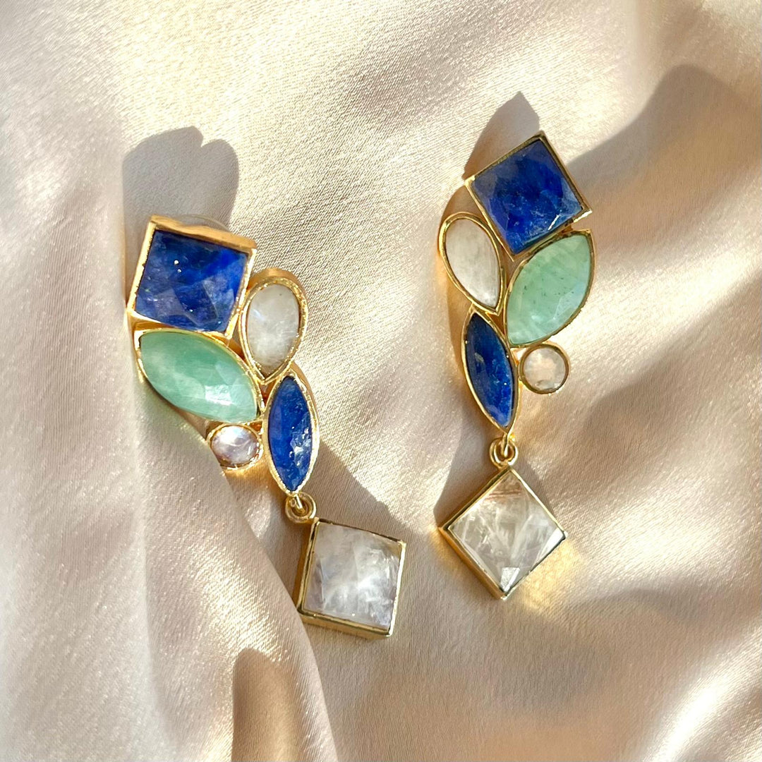 Boucles d'oreilles Ornella Blue, Amazonite et Lune