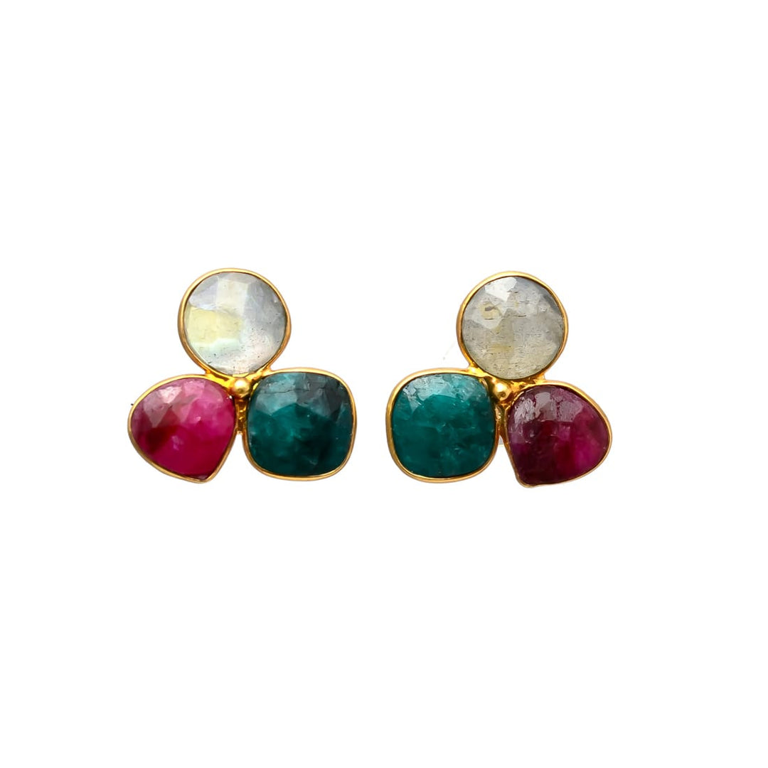 Boucles d'oreilles avec pierres de grenat de Zarautz, vertes et labradorites
