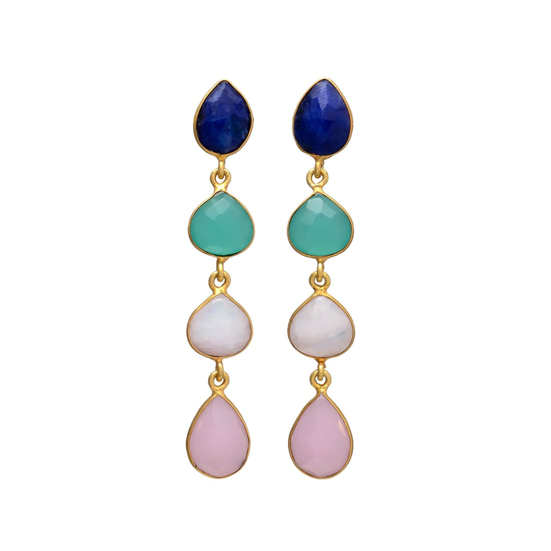 Boucles d'oreilles avec pierres Madame Blue, Aigue-marine, Lune et Rose