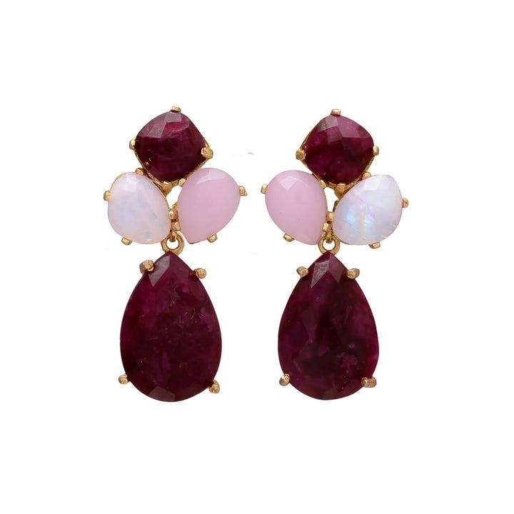Boucles d'oreilles en grenat Inle, rose et pierre de lune