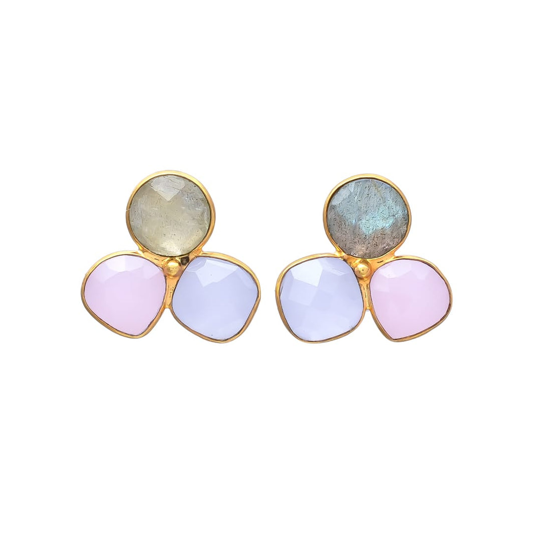 Boucles d'oreilles avec pierres de Labradorite de Zarautz, Rose et Lilas