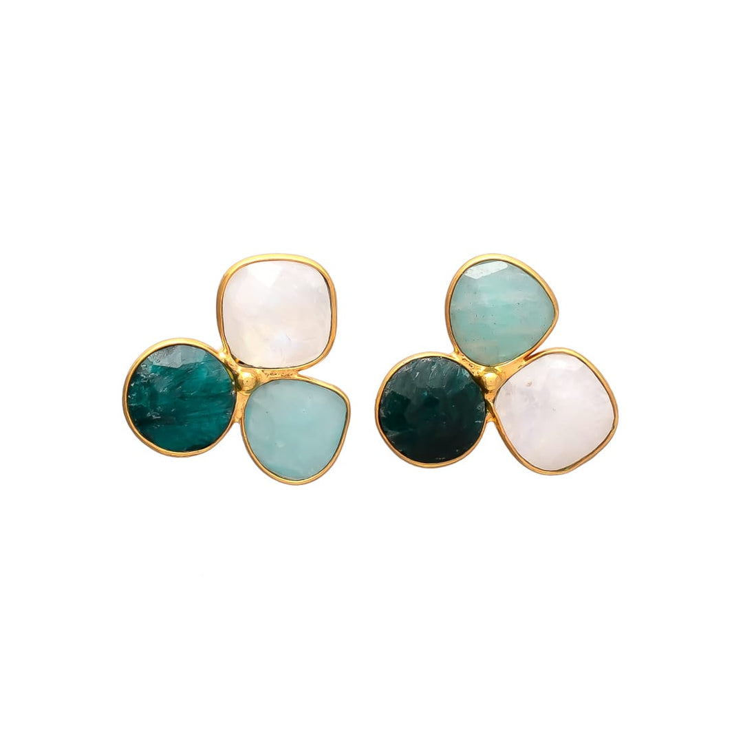 Boucles d'oreilles avec pierres Zarautz Emeraude, Aigue-Marine et Pierre de Lune