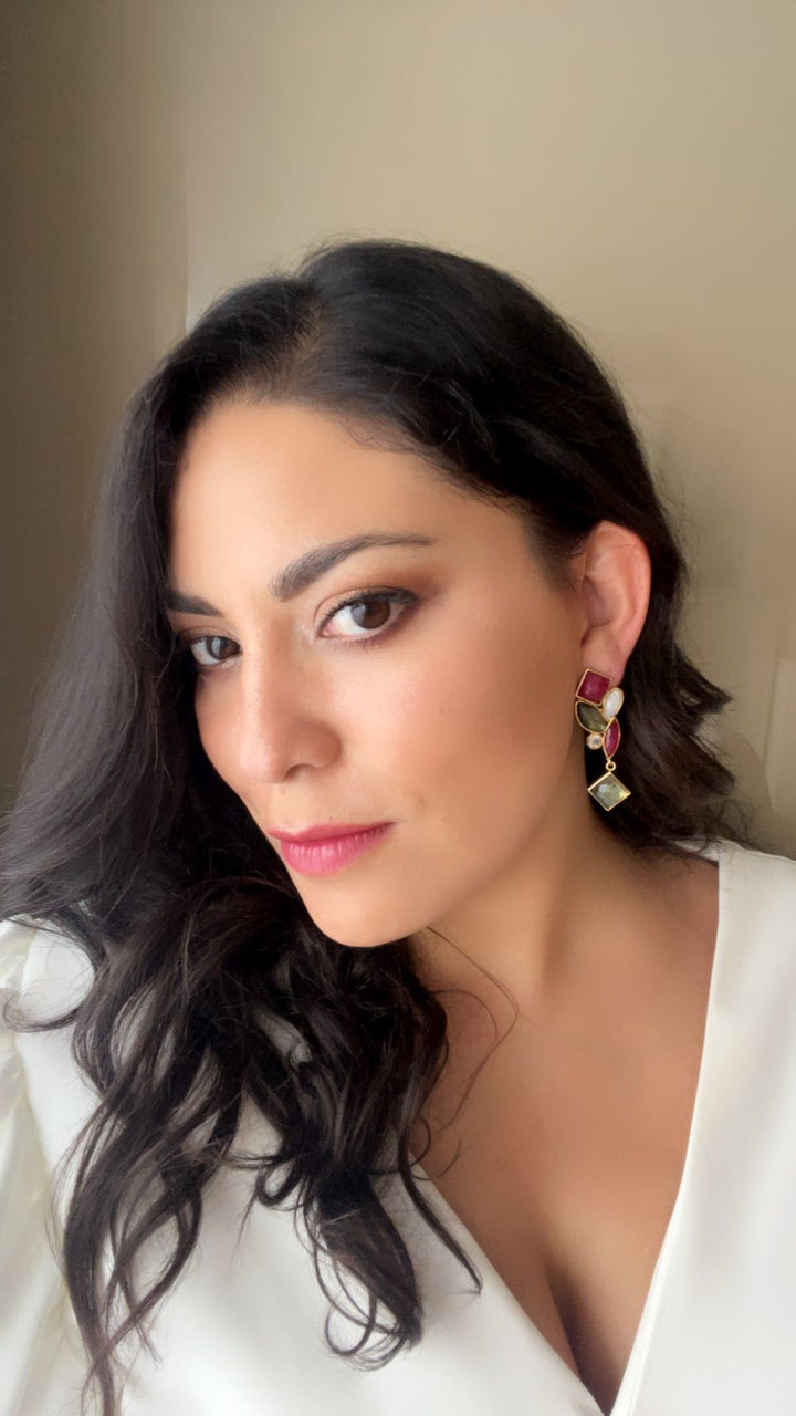 Boucles d'oreilles Ornella Green, Amazonite et Lune