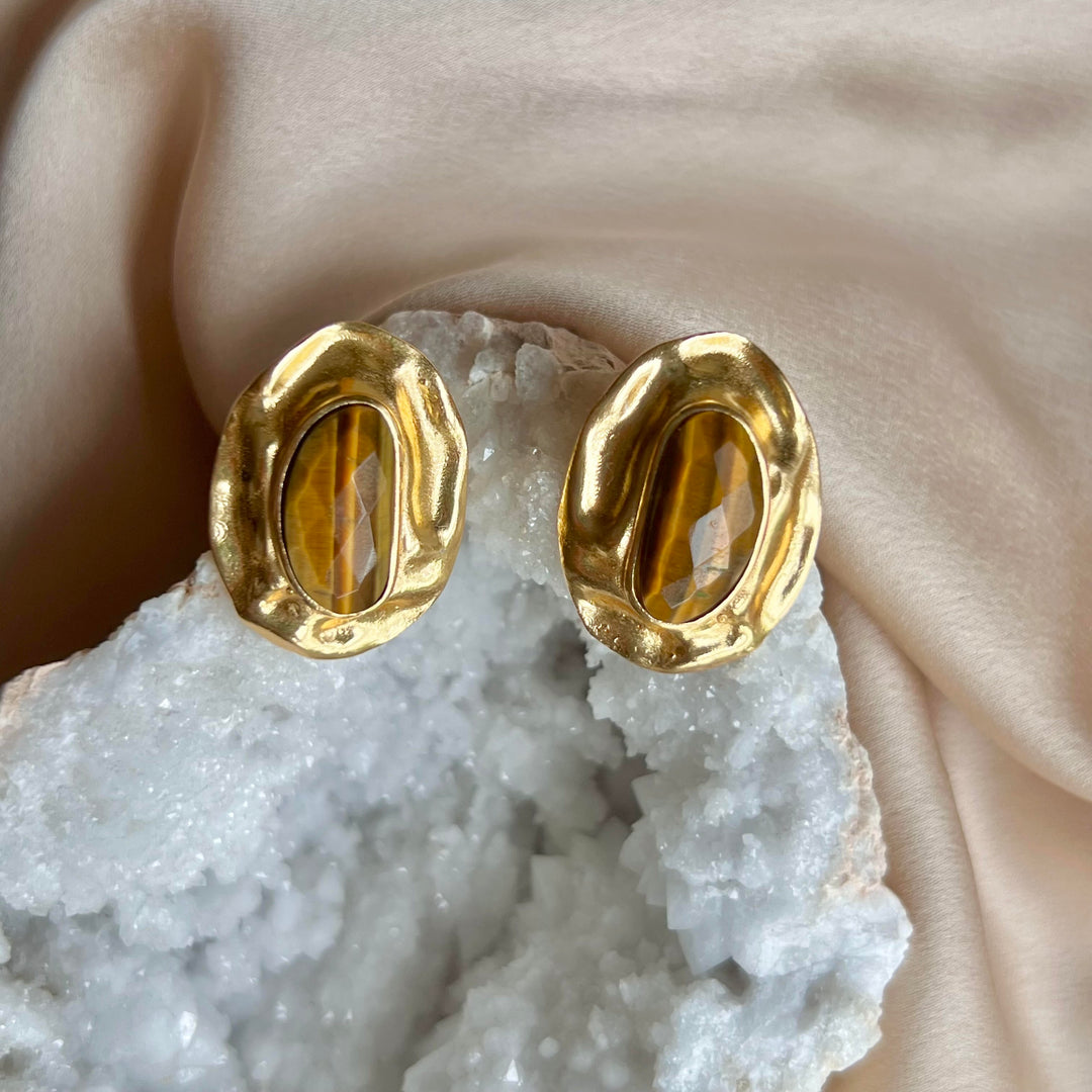 Boucles d'oreilles Oeil de Tigre Olive