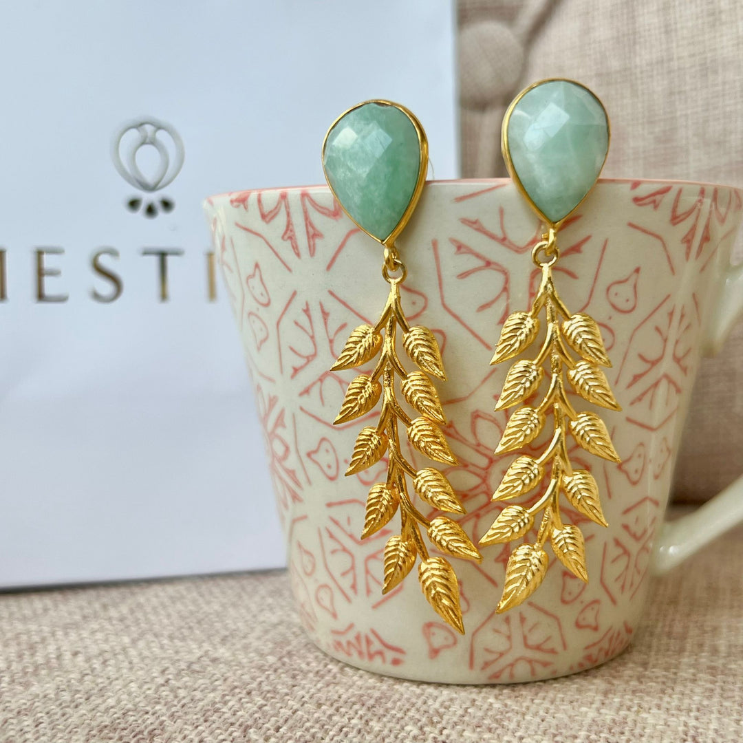 Aquamarine Drop Branch Stone Earrings