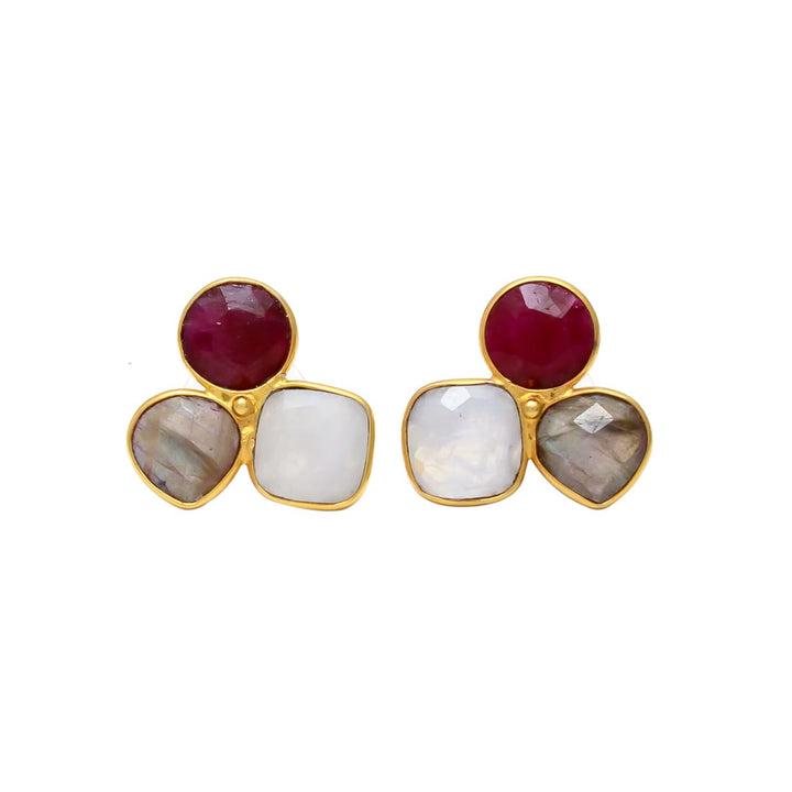 Pendientes con piedras Zarautz Labradorita, Granate y Luna - Mestiza Joyas