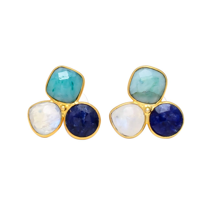Pendientes con piedras Zarautz Azul, Amazonita y Luna - Mestiza Joyas
