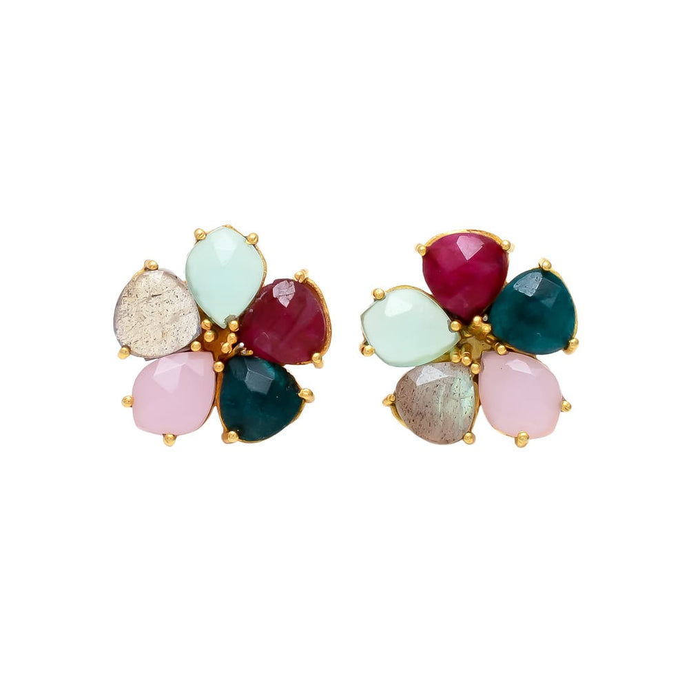 Pendientes piedras Flor Multicolor - Mestiza Joyas