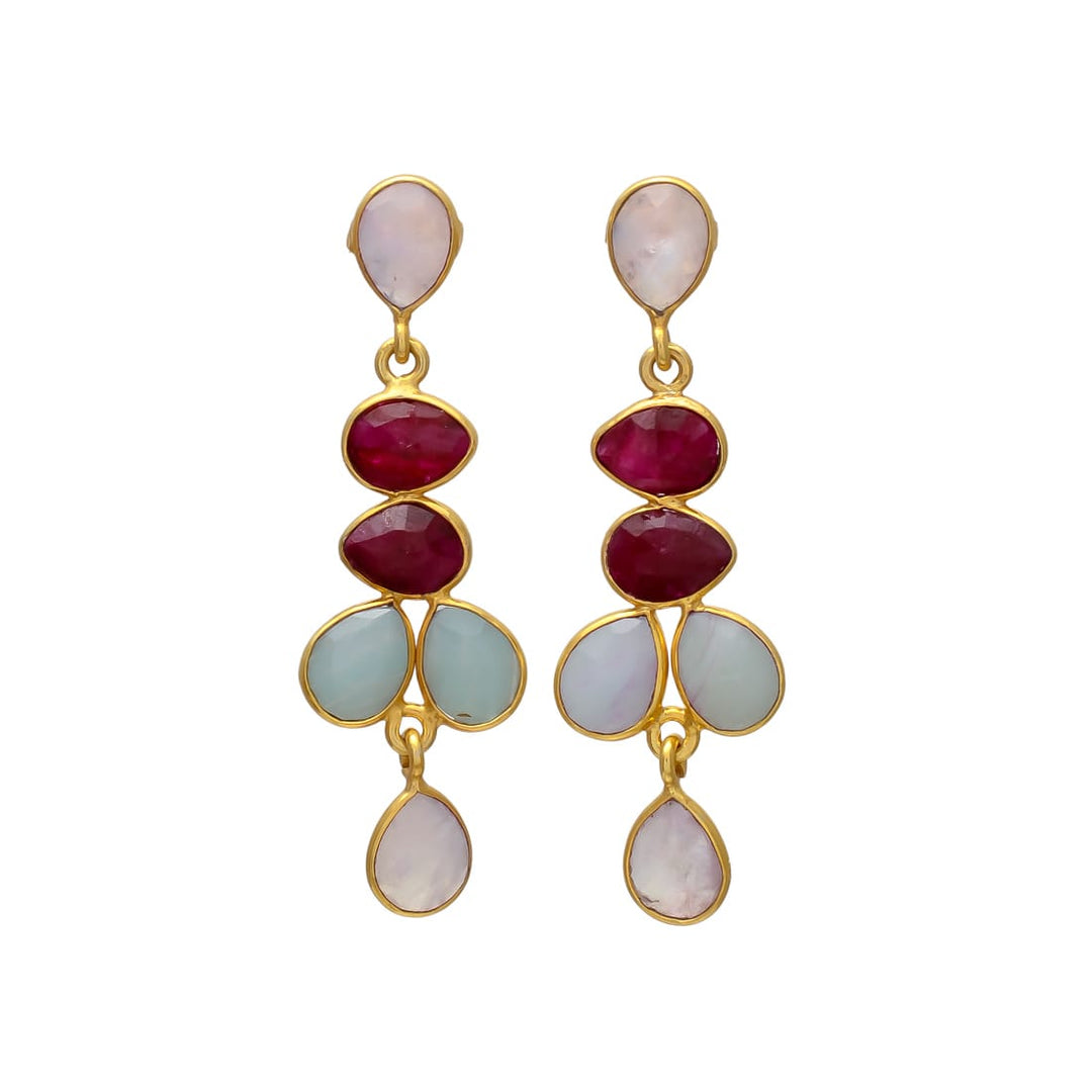 Pendientes piedras Narciso Luna, Granate y Amazonita - Mestiza Joyas