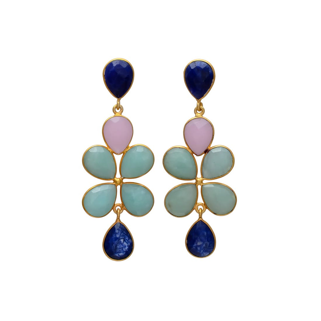 Pendientes con piedras Madrid Azul, Rosa y Amazonita - Mestiza Joyas