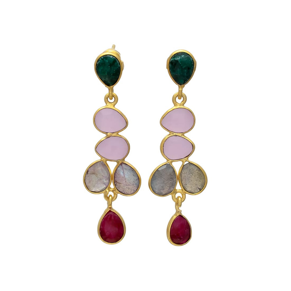 Pendientes piedras Narciso Verde, Rosa y Labradorita - Mestiza Joyas