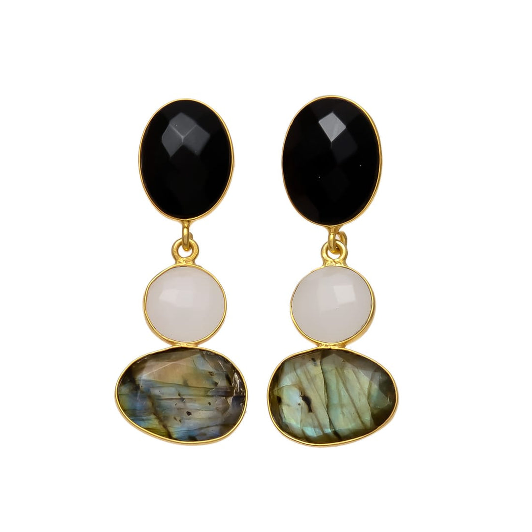 Pendientes con piedras Begonia Labradorita, Piedra de Luna y Negro - Mestiza Joyas