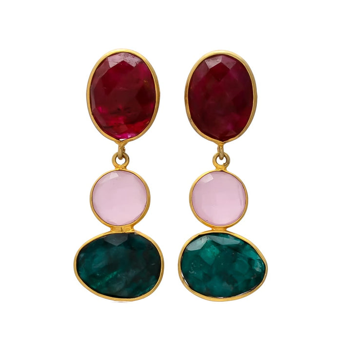 Pendientes con piedras Begonia Granate, Rosa y Verde - Mestiza Joyas