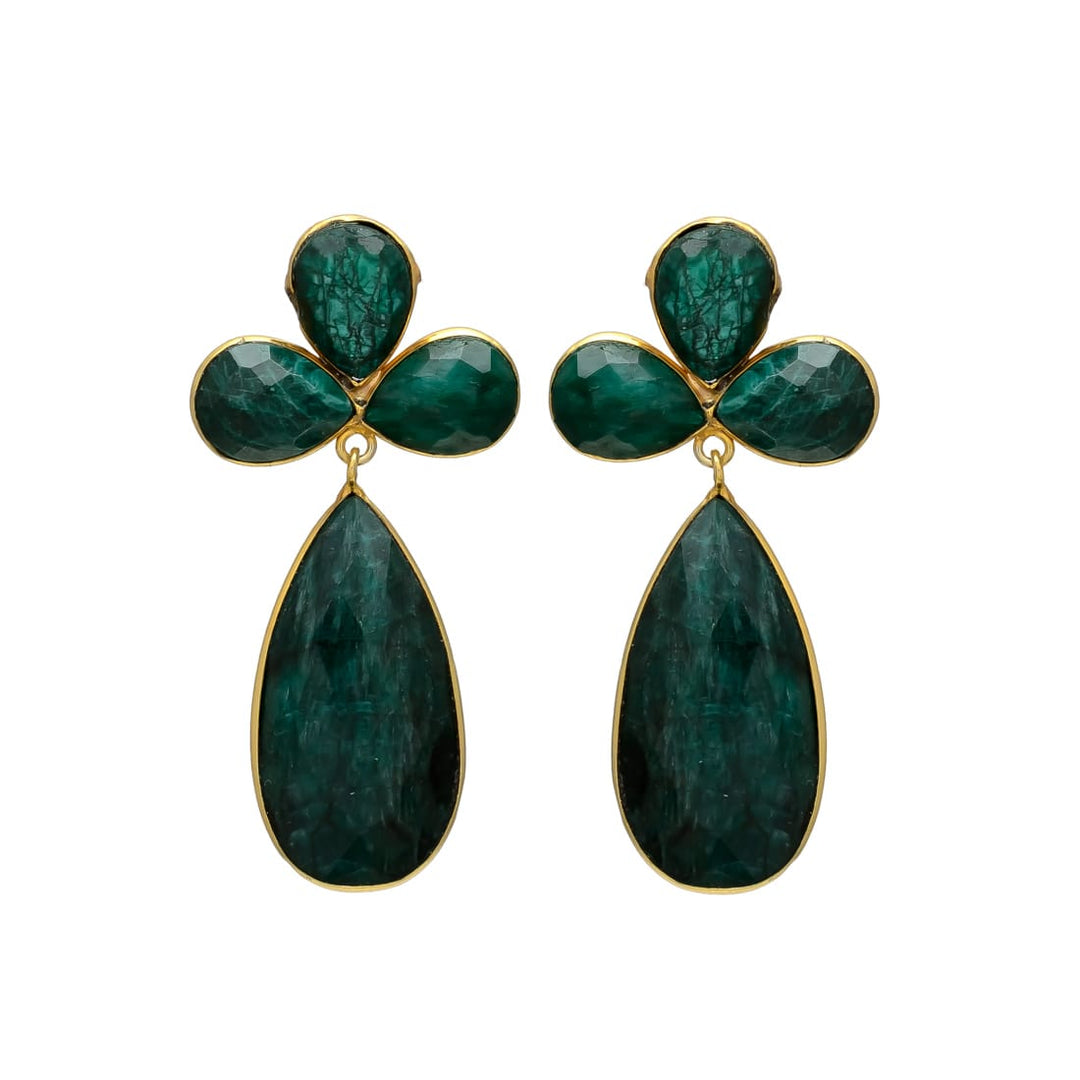 Boucles d'oreilles avec pierres Aigue-marine et Trèfle d'émeraude
