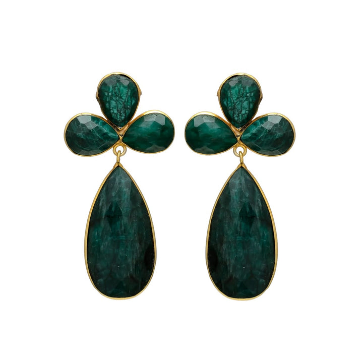 Boucles d'oreilles avec pierres Aigue-marine et Trèfle d'émeraude