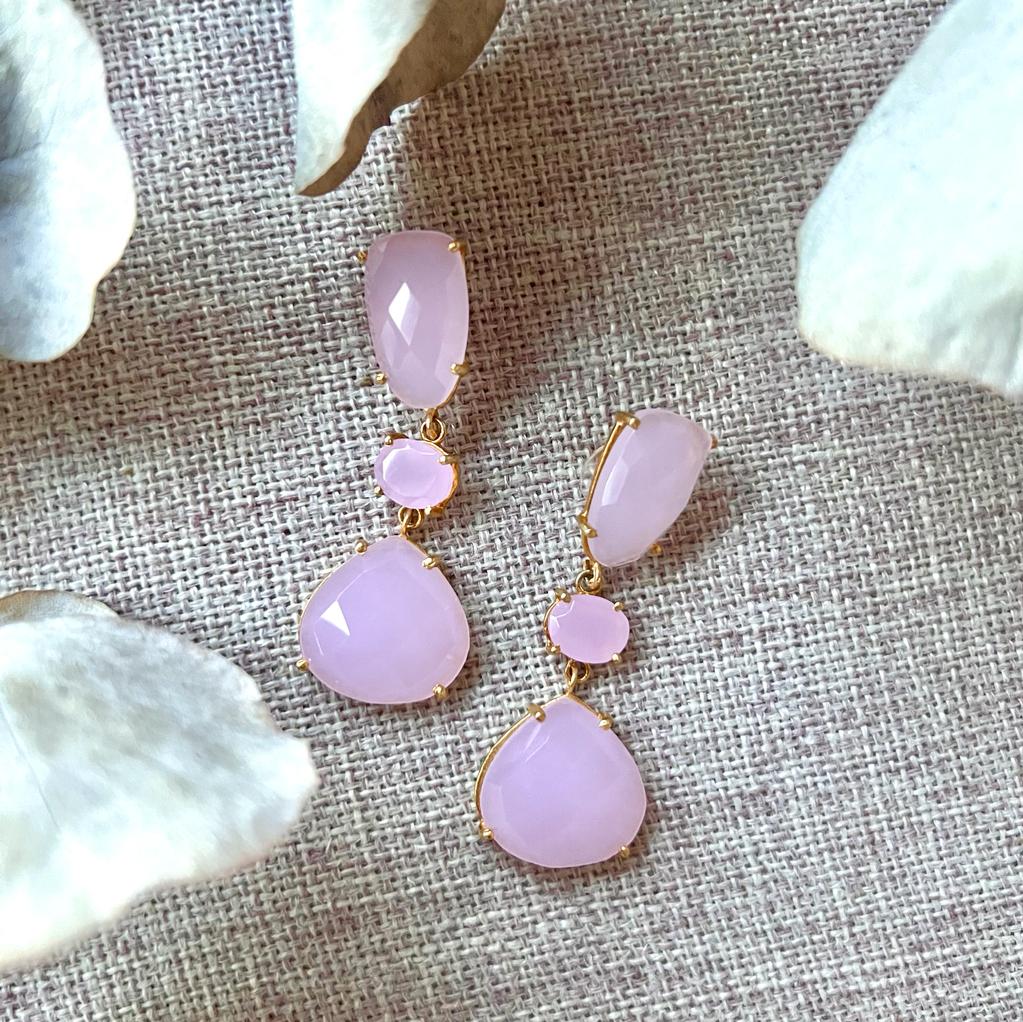 Earrings with Marel Aquamarine, Pink and Lilac stones