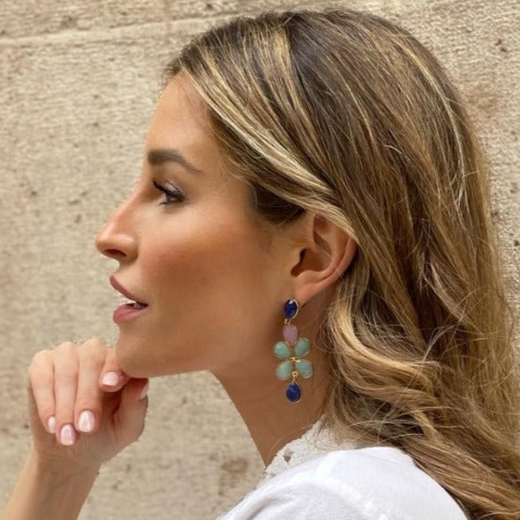 Boucles d'oreilles avec Amazonite de Madrid et Pierre de Lune