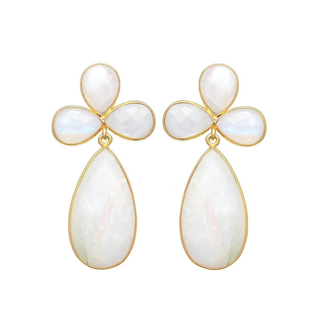 Boucles d'oreilles avec Rubis Trèfle et Pierres de Lune
