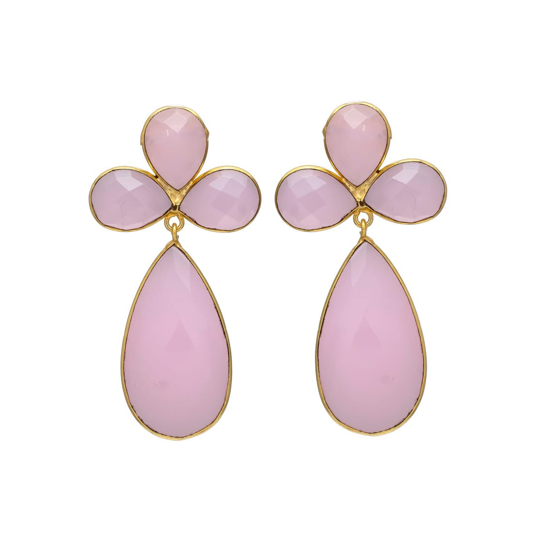 Boucles d'oreilles avec pierres Aigue-Marine, Rose et Trèfle Lilas