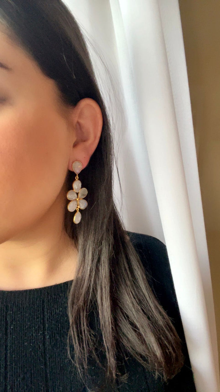 Boucles d'oreilles avec Amazonite de Madrid et Pierre de Lune